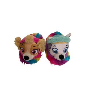 7-8 Paw Patrol Girls Pink Slippers Hard Non-Slip Bottom Sparkle Rainbow